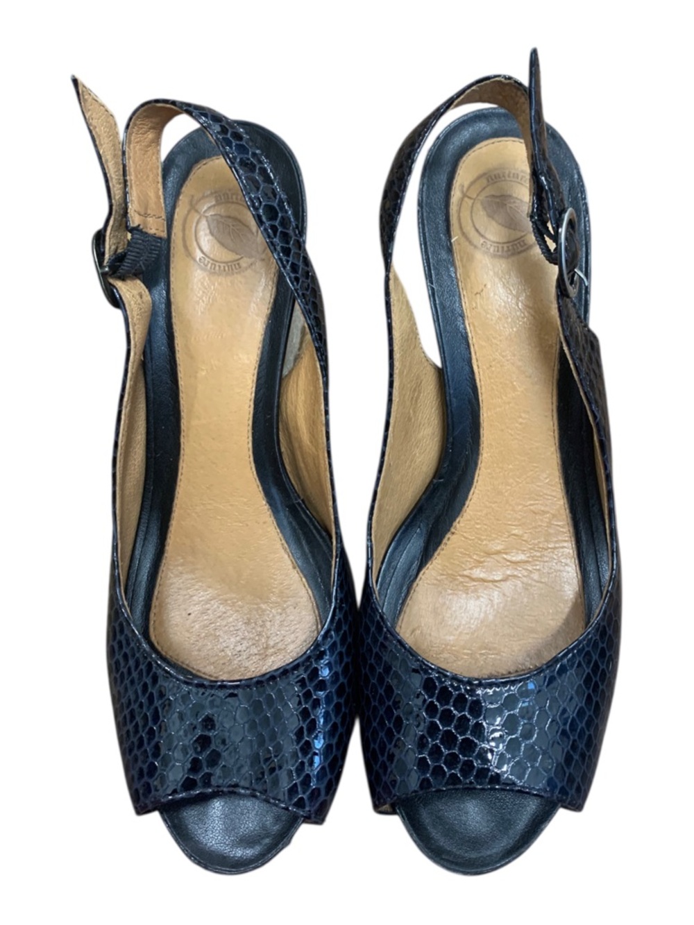 Nurture by Lamaze Black Leather Snakeskin PeepToe Luna Wedge Sandals sz-8